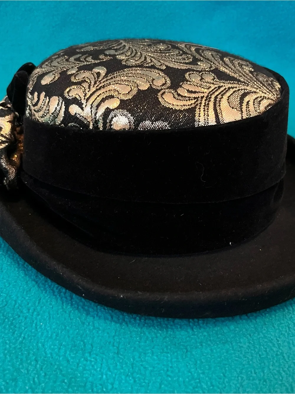 Vintage Black  and Gold Brocade Floral Trim Hat